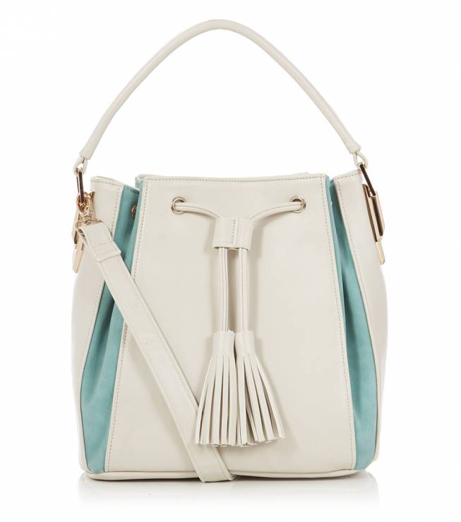 NEW_LOOK_SS14_CREAM_BAG_WITH_TURQ_SIDES_AND_TASSELS_1799_2299