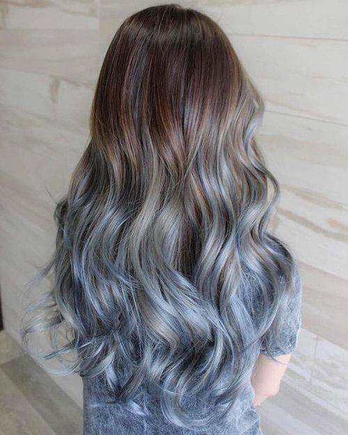 Włosy ombre - srebro i błękit