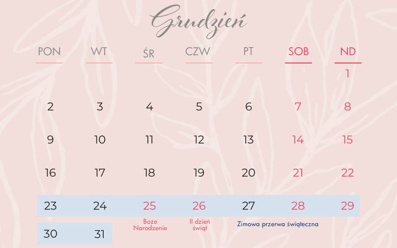 Kalendarz na kol szkolny 2019/2020