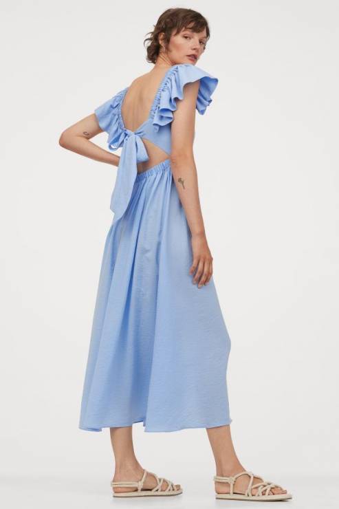 H&M sukienka niebieska z kokardą i falbankami z lyocellem