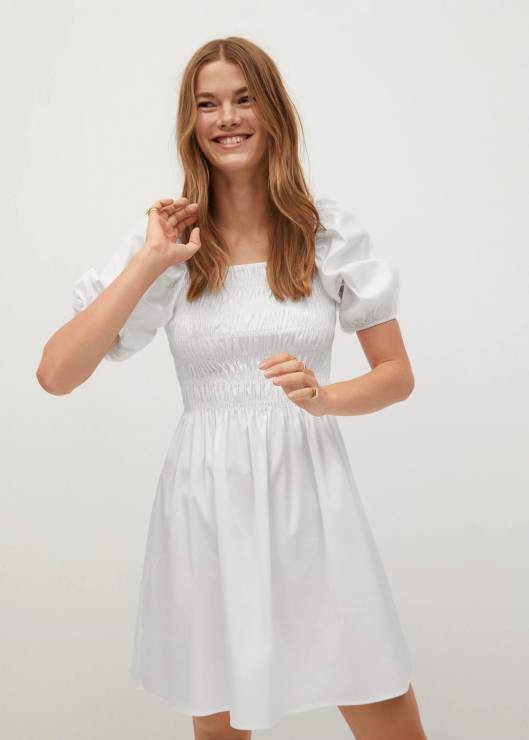 Sukienka Mango na lato 2020 - biała mini z bufkami